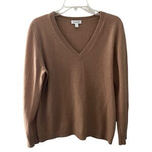 Nordstrom Cashmere V Neck Women’s Sweater Tan Brown Large